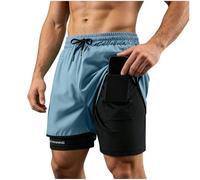 Short Homme Sport Double Couche Ceinture Élastique Cordon Ajustable Poche Intérieure pour Téléphone Portable Boucle de Serviette Séchage Rapide pour Course Gym Fitness Trail