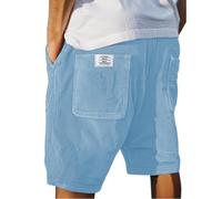 Short Homme Velour Côtelé Stretch Bermuda Cargo Shorts D'été Ample Taille Élastiquée de Plage Jogging Chino Sport avec Poches Confortable Décontracté Couleur Unie Outdoor Pantalon Court Sportswear