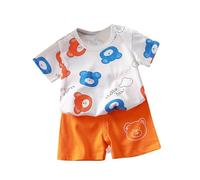 Short imprimé fille à manches courtes ensemble deux pièces costume festif bébé, Orange, 6-12 mois