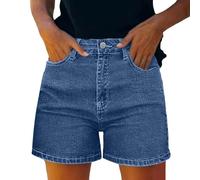 Short Jean Femme, Décontracté Été Large Confortable Denim Élastique Taille Moyenne Trous Jeans Shorts en Denim pour Femmes Taille Haute Été Short Vintage Jean Casual Baggy Pantalon Court Bermuda
