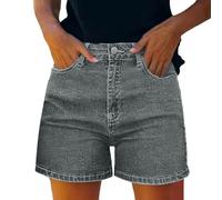 Short Jean Femme, Décontracté Été Large Confortable Denim Élastique Taille Moyenne Trous Jeans Shorts en Denim pour Femmes Taille Haute Été Short Vintage Jean Casual Baggy Pantalon Court Bermuda