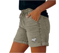 Short Jean Femme Décontracté Été Large Confortable Denim Élastique Taille Moyenne Y2K Trous Jeans Shorts Denim Femmes Haute Vintage Casual Baggy Pantalon Court Bermuda Poches