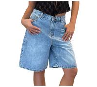 Short Jean Femme taille haute jambe large Bermuda Jean Femme long baggy y2k streewear décontracté short large jeans coupe ample longueur genou Denim Pantalon D'été Court Avec Poches (BU3, M)