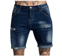 Short Jean Homme été Chic Casual Short Jean Homme Dechiré Stretch Short De Travail Homme Short Homme Straight Slim Caleçon à Trou Short Homme avec Poche Et Bouton
