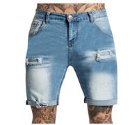 Short Jean Homme été Chic Casual Short Jean Homme Dechiré Stretch Short De Travail Homme Short Homme Straight Slim Caleçon à Trou Short Homme avec Poche Et Bouton