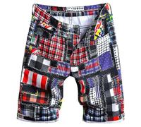 Short Jean Homme Vintage- Short Ete Imprimé Chic Décontracté Droit Bermudas Élasticité Coupe Slim Été Sport Pantalons Polyvalent Grande Taille Pants