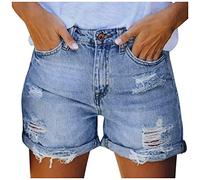 Short Jeans Femme - Short en Jean en DéTresse Stretch Sport Jean Oversize Jean Femme Dechiré Mini Short en Jean Short De Bodybuilding De Loisirs