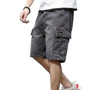 Short Jeans Homme Bermuda Homme Jean, Large Court Taille Elastique Pantalon Japonais De Travail De Sport Stretch Baggy Jogging Sportswear Taille Haute Bodybuilding Sarouel Sweatpants Gris