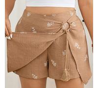 Short jupe kaki grande taille avec design anti-transparence, short jupe grande taille à la mode pour usage décontracté/travail/vacances, short imprimé botanique, nouvelle arrivée 2026 0XL,1XL,2XL,3XL,