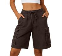Short Large Femme Taille Haute Cargo Simili Kaki Musculation Baggy avec String Pince Plus Minceur Elasthane Veritable Corsaire Mettre Droit Chaussette Decontracté Motif Femmes