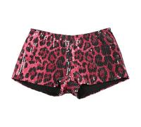 Short Léopard Femme Pantalon Paillettes Été Pantalon Brillant Femme Fête Pantalon Glitter Court Sexy Bermuda Brillants pour Soirée Club, Festival, Bar, Rose chaud, S