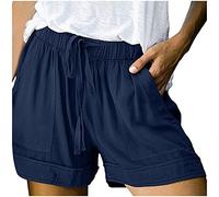 Short Lin Coton Femme Été Chic Large Fluide - Pantalon Court Travail Grande Taille avec Poches Confortable Ample Mode 2023 Casual Sport Jogging
