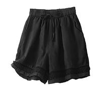 Short Lin Coton Femme éTé Chic Large Fluide Short Sport Femme éLastique avec Cordon Confortable Ample Mode Casual Bermuda Plage Short avec Poches Sport Jogging Pantalon Court