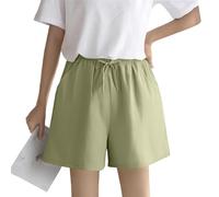 Short Lin Coton Sport Femme, 2025 Short Ete Chic Large Fluide, Shorts et Bermudas Grande Taille Élastique Short avec Poches Casual Randonnée Jogging Pantalon Court Pas Cher Vert, XXL