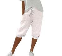 Short Lin D'Été Élasticité Respirants, Elégante Shorts Lin Coton Femme Été, Short Bermuda Femme À Rayures, Bermuda pour Femme Coupe Décontractée, Short Court Casual avec Poche Pas Cher