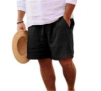 Short Lin en Coton Homme Été Léger Ample Shorts Et Bermudas Sport Cordon Décontracté avec Poches À La Taille Élastique Pantalon pour Jogging, Loisirs, Marche, Plage, Voyage