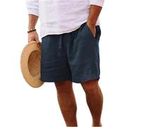 Short Lin en Coton Homme Été Léger Ample Shorts Et Bermudas Sport Cordon Décontracté avec Poches À La Taille Élastique Pantalon pour Jogging, Loisirs, Marche, Plage, Voyage