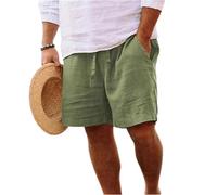 Short Lin en Coton Homme Été Léger Ample Shorts Et Bermudas Sport Cordon Décontracté avec Poches À La Taille Élastique Pantalon pour Jogging, Loisirs, Marche, Plage, Voyage