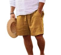 Short Lin en Coton Homme Été Léger Ample Shorts Et Bermudas Sport Cordon Décontracté avec Poches À La Taille Élastique Pantalon pour Jogging, Loisirs, Marche, Plage, Voyage