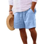 Short Lin en Coton Homme Été Léger Ample Shorts Et Bermudas Sport Cordon Décontracté avec Poches À La Taille Élastique Pantalon pour Jogging, Loisirs, Marche, Plage, Voyage