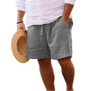 Short Lin en Coton Homme Été Léger Ample Shorts Et Bermudas Sport Cordon Décontracté avec Poches À La Taille Élastique Pantalon pour Jogging, Loisirs, Marche, Plage, Voyage