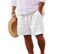 Short Lin en Coton Homme Été Léger Ample Shorts Et Bermudas Sport Cordon Décontracté avec Poches À La Taille Élastique Pantalon pour Jogging, Loisirs, Marche, Plage, Voyage