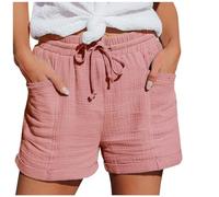 Short Lin Femme Grande Taille, Bermuda Sport Femme avec Cordon De Serrage Poches Élastique Couleur Unie Polyvalent Regular Fit Casual Pantacourt Polyvalent Respirant Quotidien Plage Loisir