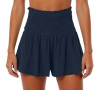 Short Lin Femme Plissé, Bermuda Femme De Plage Taille Haute Jambe Large Couleur Unie Décontracté Chic Et Elegant Pantalon Court Respirant Léger Vacances Sorties Quotidienne ActivitéS Loisirs