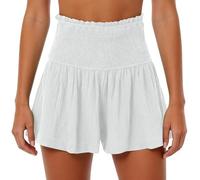 Short Lin Femme Plissé, Bermuda Femme De Plage Taille Haute Jambe Large Couleur Unie Décontracté Chic Et Elegant Pantalon Court Respirant Léger Vacances Sorties Quotidienne ActivitéS Loisirs