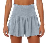Short Lin Femme Plissé, Bermuda Femme De Plage Taille Haute Jambe Large Couleur Unie Décontracté Chic Et Elegant Pantalon Court Respirant Léger Vacances Sorties Quotidienne ActivitéS Loisirs
