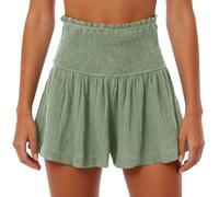Short Lin Femme Plissé, Bermuda Femme De Plage Taille Haute Jambe Large Couleur Unie Décontracté Chic Et Elegant Pantalon Court Respirant Léger Vacances Sorties Quotidienne ActivitéS Loisirs
