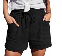 Short Lin Femme Taille Élastique, Shorts Et Bermudas Femme éTé Fluide avec Poches Large Shortie Sport Grande Taille DéContractéE Couleur Unie Chic Baggy Pantalon Court RandonnéE Jogging Shorty