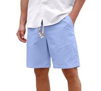 Short Lin Homme - Short D'Été Décontracté en Tissu Stretch Doux Et Confortable Coupe Plate sur Le Devant Taille Élastique avec Cordon De Serrage Idéal pour Les Activités De Plein Air (Blue S)