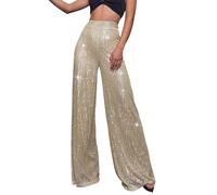 Short Long Chic Women's High Waisted Sequin Loose Drape Wide Leg Pants Fashion Casual Pants Jean Noir Grande Taille (a-Beige, XXXXXL)