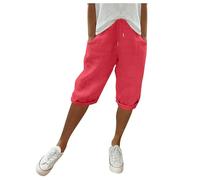 Short longueur genou pour femme Taille élastique Pantalon d'été décontracté Solide et léger Short court long avec poches Tenue Sport Femme Vetement Femme Chic