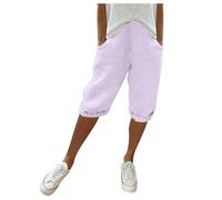 Short longueur genou pour femme Taille élastique Pantalon d'été décontracté Solide et léger Short court long avec poches Tenue Sport Femme Vetement Femme Chic