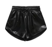 Short métallique pour fille - Taille élastique brillante - Couleur unie - Mini short de danse - Disco - Pour fête, nuit, club, streetwear, Noir , 9-10 ans