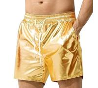 Short métallique pour homme 12,7 cm avec taille élastique et cordon de serrage brillant tenue holographique disco short, doré, XXL
