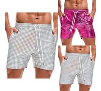Short métallique pour homme - Short disco brillant - 12,7 cm - Pour l'été - Taille élastique - Pour moments privés - Short sexy à paillettes - Pour soirée, Argenté., XXL
