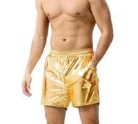 Short métallique pour hommes, short chaud Rave sexy avec poches latérales, short en cuir PU métallique élastique pour vêtements de club, short scintillant pour vêtements de danse boîte nuit Rave Party
