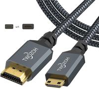 Short Mini HDMI C to Full HDMI A 1M Cable,Nylon Braided Cable,Supports 3D Ethernet ARC 4K 60Hz 1080p