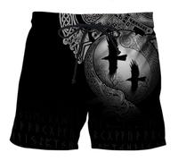 Short Nordic Yggdrasil Totem Pour Homme - Short de Fitness Pour Couple Viking Odin Fenrir Avec Impression Numérique 3D à la Mode - Short D'été Respirant à Séchage Rapide Grande Taille(Crow,XXL)
