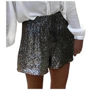 Short Paillette Femme Taille Haute- Short Sexy De Perles Sequins Magnifiques à Cordon De Serrage Et Pompons Chic Élégants pour Bar Danse Fête Disco Festival Clubwear Party Moulant
