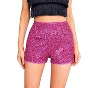 Short Paillette Femme Taille Mi-Haute- Mini Short Femme Jambe Droite Brillant Shorts Sexy pour FêTe Club Bande Danse Rave éLastique Shortie à Sequins Pas Cher Mode Chic Et éLéGant Shorty
