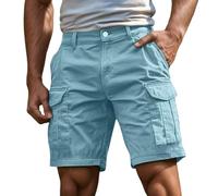 Short Peintre en batiment, Short Homme Coton et Bermudas Travail Cargo Ceinture Elastique Boardshort Grande Taille Pantalon Court S-4Xl Light Blue 3XL