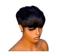 Short Pixie Cut Wigs for Women, Human Hair Glueless Wear and Go No Lace Front Wig with Bangs for Daily Use Hair Extensions Pièces Wigs(Black)