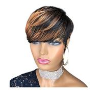 Short Pixie Cut Wigs for Women, Human Hair Glueless Wear and Go No Lace Front Wig with Bangs for Daily Use Hair Extensions Pièces Wigs(1 b30)