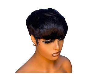 Short Pixie Cut Wigs for Women, Human Hair Glueless Wear and Go No Lace Front Wig with Bangs for Daily Use(Black)