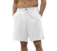 Short plissé en coton pour homme - Style décontracté - Pour le travail, le travail - Confortable - Extensible - Avant plat - Short chino ample et léger - Délavé, blanc, 3XL