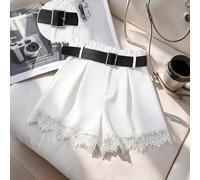 Short plissé taille haute en dentelle et patchwork grande taille 0XL,1XL,2XL,3XL,4XLPlantesTissu tissé